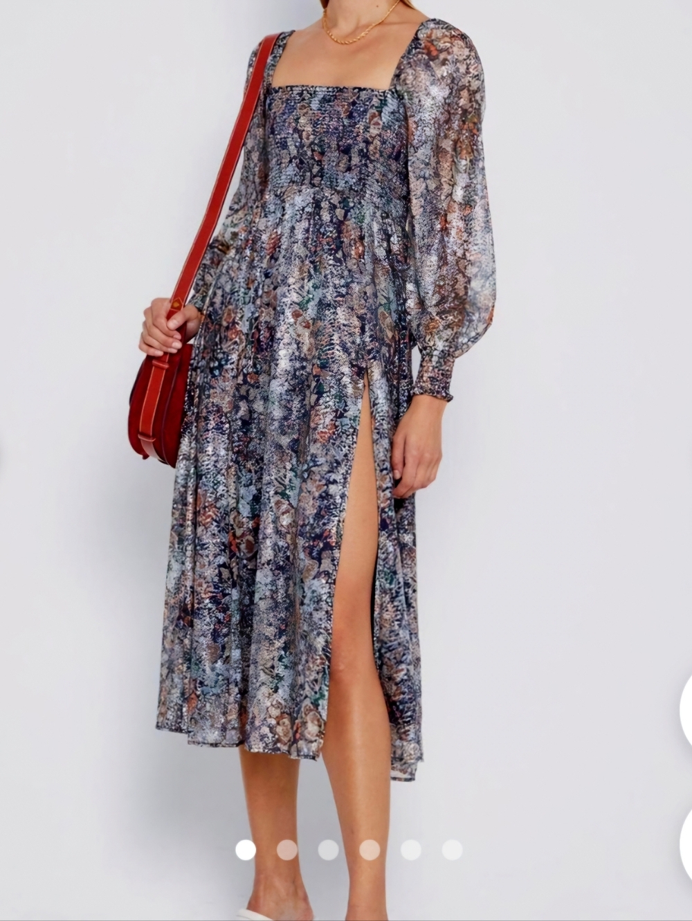 O.P.T. Square-Neck Floral Midi Dress in Multi-Color - S